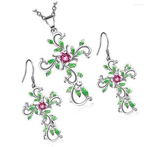 Ketting oorbellen Set 3 stuks geloven in god sieraden groen blad bloemen strass ear ear earring geschenken voor vrouw moeder