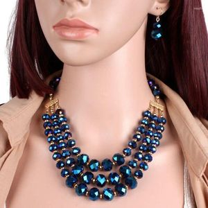 Ketting Oorbellen Set 3 Rijen Multi Layer Glaskralen Bruidsvrouwen Choker Bruiloft Sieraden