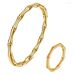 Ensemble collier et boucles d'oreilles en acier inoxydable 316L, minimaliste, en forme de bambou, bague, Bracelet, bijoux de mariage élégants et charmants