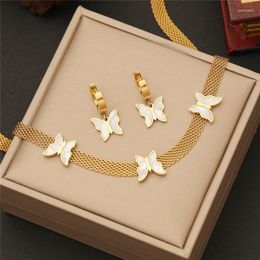 Ketting Oorbellen Set 316l Rvs Natuurlijke Parelmoervlinder Vlinder Hanger Armband Oorbel Toptan Bijuteri Parrure Bijoux Femme