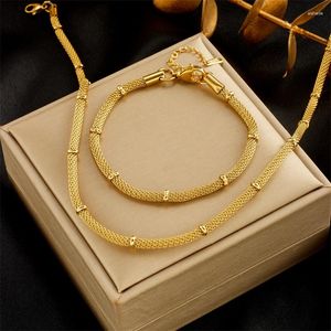 Conjunto de collar y pendientes de acero inoxidable 316L, pulseras de cadena gruesa de Color dorado para mujer y niña, joyería que no se decolora