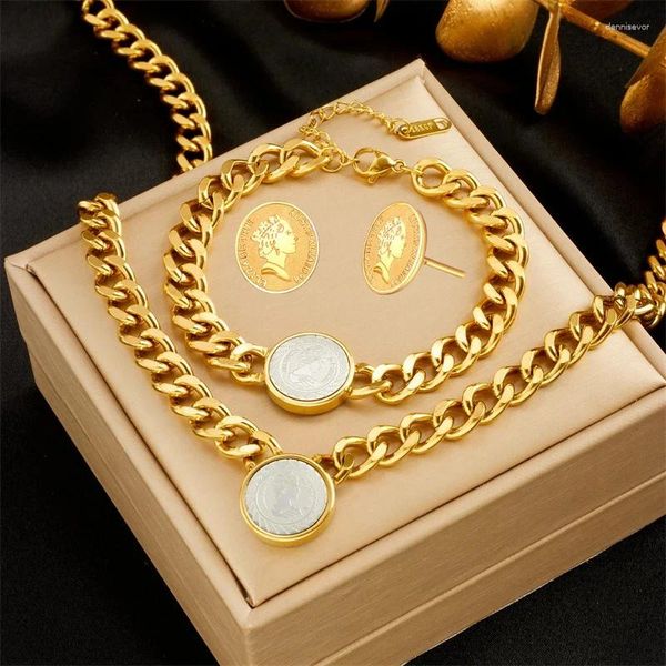 Boucles d'oreilles de collier Set 316L PENDANT ROND ROUND AVATURE AVATAR BRACELET HIP-HOP AVATAR SHAT