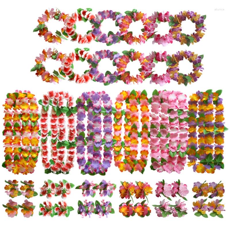 Kolye küpeleri seti 36 adet Hawaii leis kolyeler bilezikler kafa bandı tropikal çiçek süslemeleri