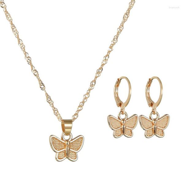 Collier boucles d'oreilles ensemble 3D papillon pendentif et boucle d'oreille alliage chaîne cerceau pour femmes filles bijoux accessoires