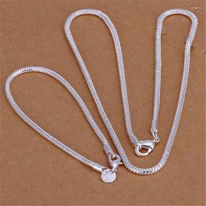 Ketting Oorbellen Set 3MM Snake Bone Chain 925 Gestempeld Zilveren Armbanden Neckalce Voor Vrouwen Man Fashion Party Bruiloft kerst