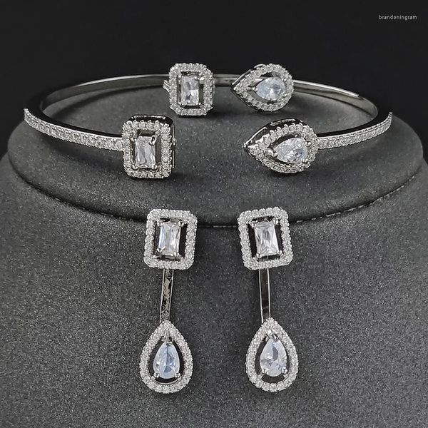 Collier boucles d'oreilles ensemble 3 pièces Pack couleur argent mariée bijoux bague de fiançailles ronde boucle d'oreille pour cadeau de mariage J7749