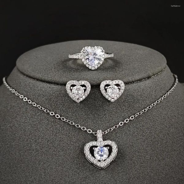 Collier boucles d'oreilles ensemble 3 pièces Pack couleur argent Sterling bijoux promesse bague boucle d'oreille pendentif cadeau de saint valentin pour les femmes J1516