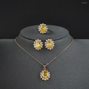 Ketting oorbellen ingesteld 3 stks per 2023 luxe roségoud gele kleur ovaal voor vrouwen jubileum cadeau sieraden groothandel j6823