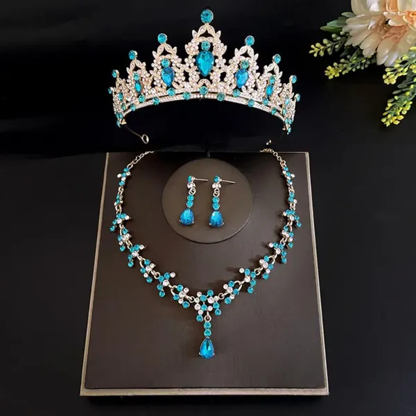 Conjunto de collar y pendientes, 3 unidades/juego, corona de novia, mano de obra fina atractiva, accesorio de joyería de cristal de imitación, boda para mujer