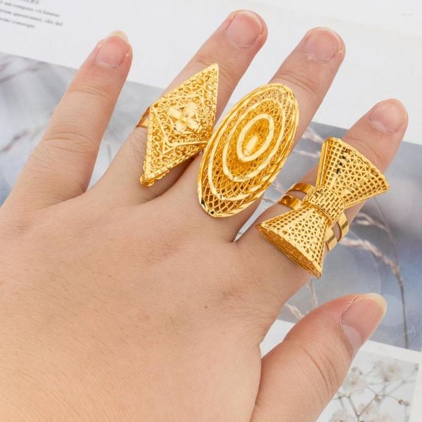 Collar Pendientes Conjunto 3 Unids / Set Anillo De Dedo Para Duabi Africano Chapado En Oro De 18 Quilates Diseño Etíope Cóctel Anillos De Color Joyería Regalos