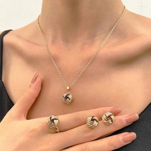 Ketting oorbellen ingesteld 3 stks/set goudkleurige balvorm sieraden trendy twist lucky knoop verstelbare ringen voor vrouw feest bruiloft geschenken