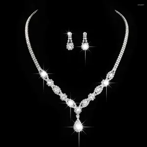 Ensemble de 3 colliers et boucles d'oreilles pour femmes, bijoux en Zircon et strass, Bracelet à chaîne pour femmes et demoiselles d'honneur, pièces/ensemble