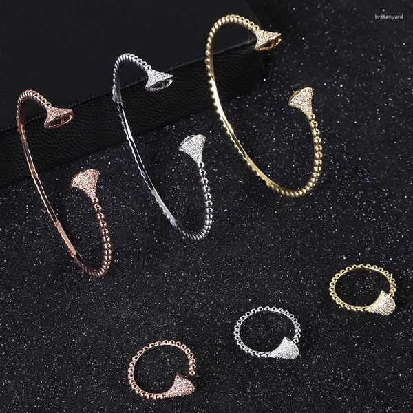 Collier boucles d'oreilles ensemble 3 ensembles/paquet géométrie de luxe arabie saoudite bracelet bague pour femmes Micro cubique Zircon pavé fête mariage Dubaï bijoux