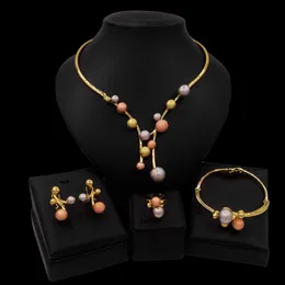 Ensemble collier et boucles d'oreilles, bijoux 3 tons, Bracelet, bague, cadeau, usage quotidien, complet