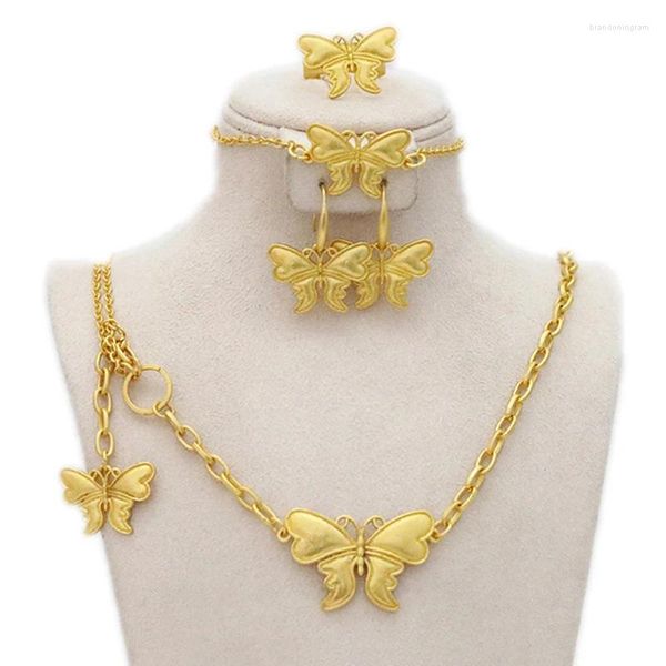 Conjunto de collar y pendientes de 4 piezas, pulsera de mariposa de platino emperador, joyería etíope de moda para mujer, regalo de fiesta de novia africana