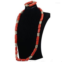 Pendientes de collar Set 40 pulgadas Big Real Coral Beads Moda Bridal Men Jewelry Groom Africano CNR806