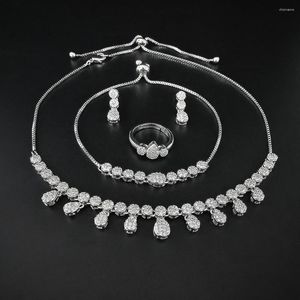 Ensemble de boucles d'oreilles et collier pour femmes, lot de 4 pièces, Design Unique, bijoux couleur argent, cadeau de noël, arrivée 2023, E006-R006-S006-X006