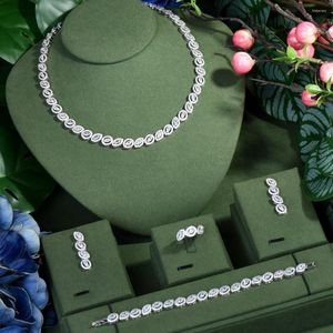 Collier boucles d'oreilles ensemble 4 pièces romantique brillant cubique zircone nigérian luxe simulé perle mariée mariage fête bijoux pour les mariées N-134