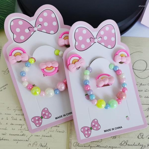 Conjunto de pendientes de collar 4 unids/set pulsera encantadora para niña bebé anillo pendiente niños joyería de perlas de imitación regalo de fiesta de vacaciones de Navidad