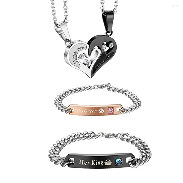 Collar Pendientes Set 4pcs Mujer Hombre Regalo del Día de San Valentín Pareja Pulsera Joyería Moda Diario Titanio Acero Relación Larga Distancia