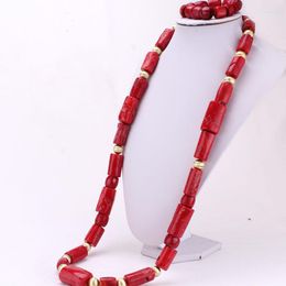 Ketting oorbellen set 4ujewelry 45 inch 13-22 mm rode / wijn natuur koraal kralen voor Nigeriaanse bruiloft mannen sieraden 2023