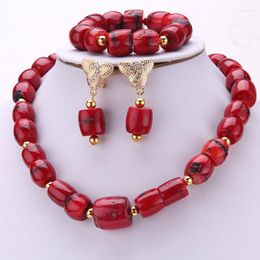 Ketting oorbellen set 4ujewelry Coral Choker kostuum Nigeriaanse sieraden 13-20 mm rode / wijnkralen