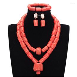 Ensemble de bijoux Edo pour femmes, collier et boucles d'oreilles, 4 bijoux de mariée nigérians, perles de corail naturelles, 2023