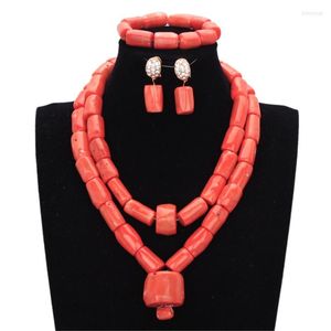 Ensemble de bijoux Edo pour femmes, collier et boucles d'oreilles, 4 bijoux de mariée nigérians, perles de corail naturelles, 2023