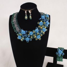 Halskette Ohrringe Set 4UJewelry Schmuck für Hochzeit Bunte Blumen Afrikanische Perlen Choker Armband 2023 Mode