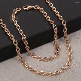 Pendientes de collar Juego de 5 mm 585 Pulsera de cadena de cable de color de oro rosa para mujeres Regalos de joyería de fiesta de bodas de moda LCS29