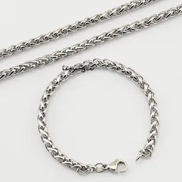 Ketting Oorbellen Set 5mm Heren Dames 316L Tarwe Roestvrij Stalen Schakelkettingen Armband Sieraden Aanpassen