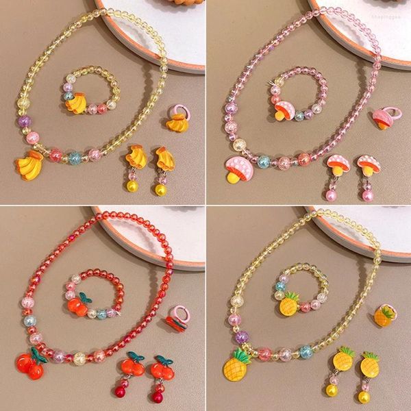 Collier Boucles d'oreilles Set 5pcs / Set Bracelet Ensembles Berons colorés Perges de dessin animé Perme Pendre pour les enfants Bijoux Girl Girl Party Bijoux