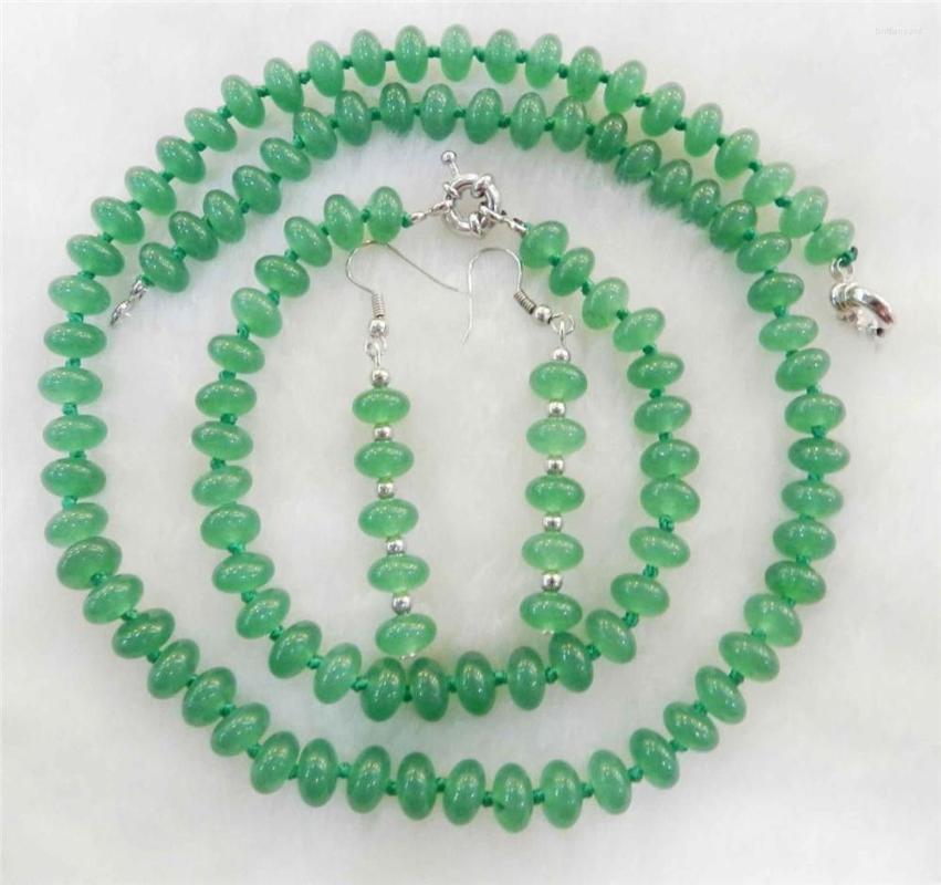 Collier Boucles d'Oreilles Ensemble 5x8mm Vert Naturel Émeraude Boulier Perles Bracelets