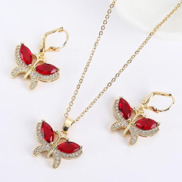 Conjunto de pendientes y collar, 6 colores, mariposa de cristal, Material CZ, joyería romántica, pendientes para mujer, accesorios para vestido de cena de boda