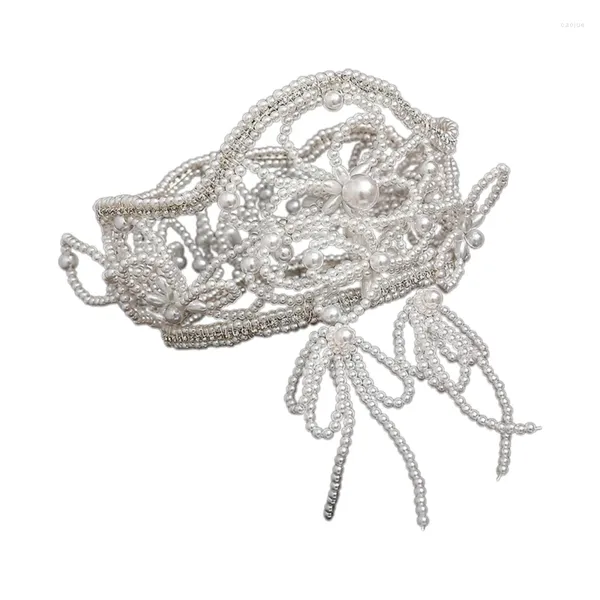 Pendientes de collar Juego 652f delicada banda para el cabello y mujer Corona Corona Boda de la altura nupcial accesorio con perlas espumosas adorno