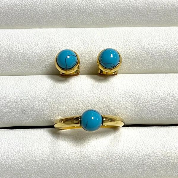 Boucles d'oreilles de collier Réglage des anneaux de cristal rond 6 mm pour les femmes bijoux turquoise à plaque d'or mode