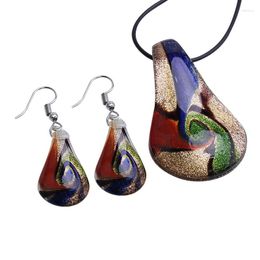 Collier boucles d'oreilles ensemble 6 pièces/ensemble mode Art Baroque lampwork verre de Murano pendentif bijoux pour femme