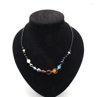 Boucles d'oreilles de collier Set 7 Charka Univers fait ￠ la main Galaxy Huit plan￨tes Syst￨me solaire pour les femmes avec Guardian Stars Stones Perles Bracelet Cadeaux