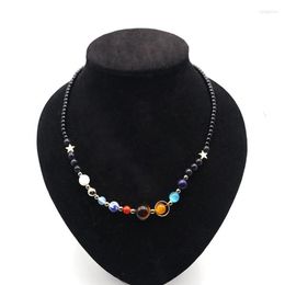 Ketting oorbellen set 7 Charka handgemaakte universum Galaxy acht planeten zonnestelsel voor vrouwen met Guardian sterren stenen kralen Brac169n