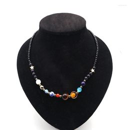 Ketting Oorbellen Set 7 Charka Handgemaakte Universum Galaxy Acht Planeten Zonnestelsel Voor Vrouwen Met Beschermer Sterren Stenen Kralen Armband Geschenken