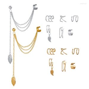 Ensemble de boucles d'oreilles et collier pour femmes, 7 pièces, manchette d'oreille, fausse lèvre, Helix Cartilage, Kit d'emballage, Non Piercing, pompon, goutte, bijoux pour femmes