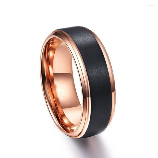 Conjunto de collar y pendientes, anillos de boda de carburo de tungsteno de 8mm para hombres y mujeres, ajuste cómodo, anillo de acero inoxidable negro y oro rosa a la moda