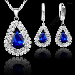 Ensemble de collier et boucles d'oreilles en argent Sterling 925, 9 couleurs fines, pendentifs en cristal goutte d'eau pour mariage, fiançailles, femmes