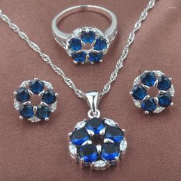 Collier Boucles d'oreilles Set 925 Marque exceptionnelle Blue Zircon Women's Pendant Ring TZ0384