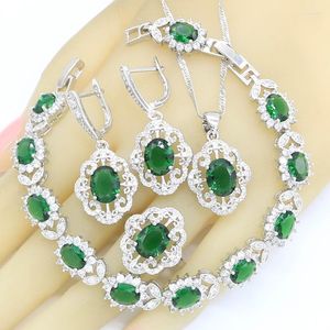 Collier boucles d'oreilles ensemble 925 timbre argent pour femmes vert Semi-précieux Bracelet pendentif anneaux 2022 arrivée boîte-cadeau