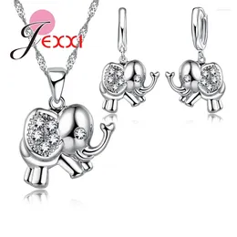 Collier et boucles d'oreilles en argent sterling 925 avec pendentif en forme d'éléphant, fiançailles, mariage