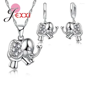 Conjunto de collar y pendientes de plata de ley 925, colgante de joyería de elefante, compromiso de boda nupcial