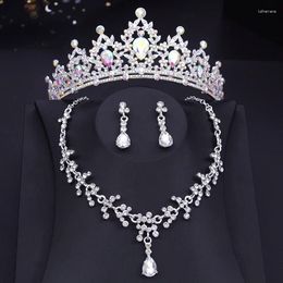 Ketting oorbellen set AB kroon voor bruiloft bruids bungelen en tiara's sets prinses meisjes feest prom sieraden