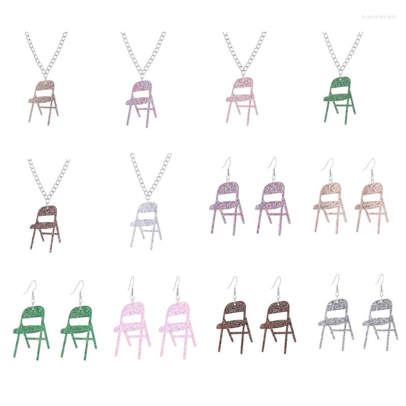 Necklace Earrings Set Acrylic Chair Pendant Simple Glitter Earring Unique Charm Funny Dangle Fashion Jewelry