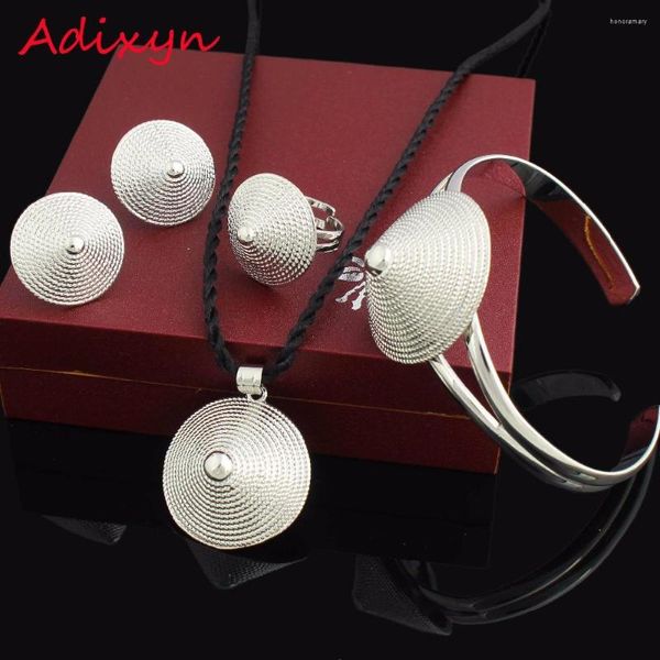 Conjunto de pendientes de collar Adixyn Eritrea Desigh collar/colgante/pendiente/anillo/brazalete plateado Habesha joyería etíope/conjuntos africanos